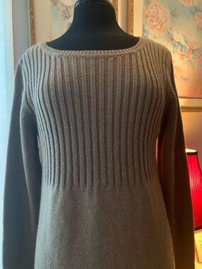 AGB Ribbed Crew Neck Sweater Dress in Taupe Brown